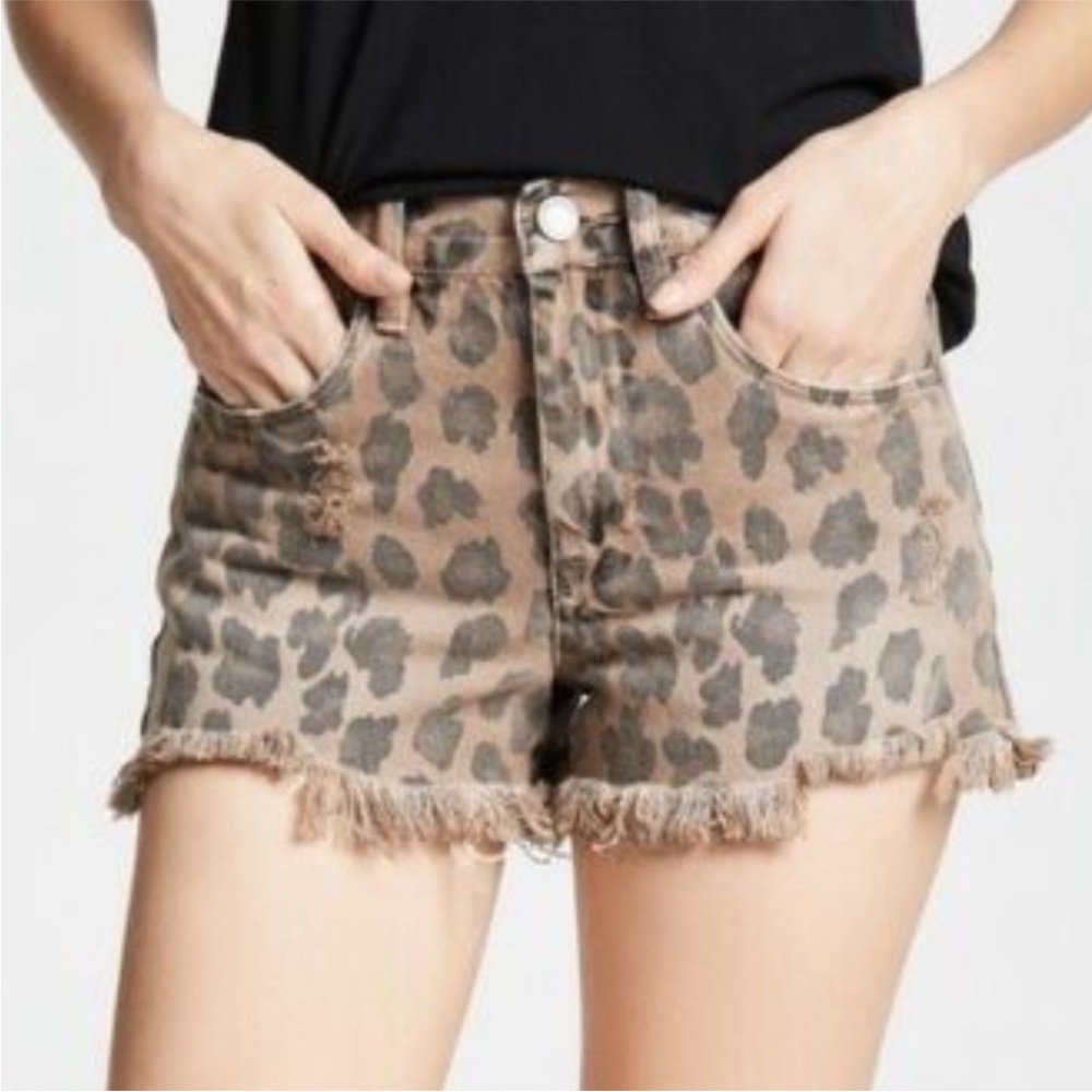 Blank NYC Barrow Jean Shorts in leopard print with Distressed Hem
